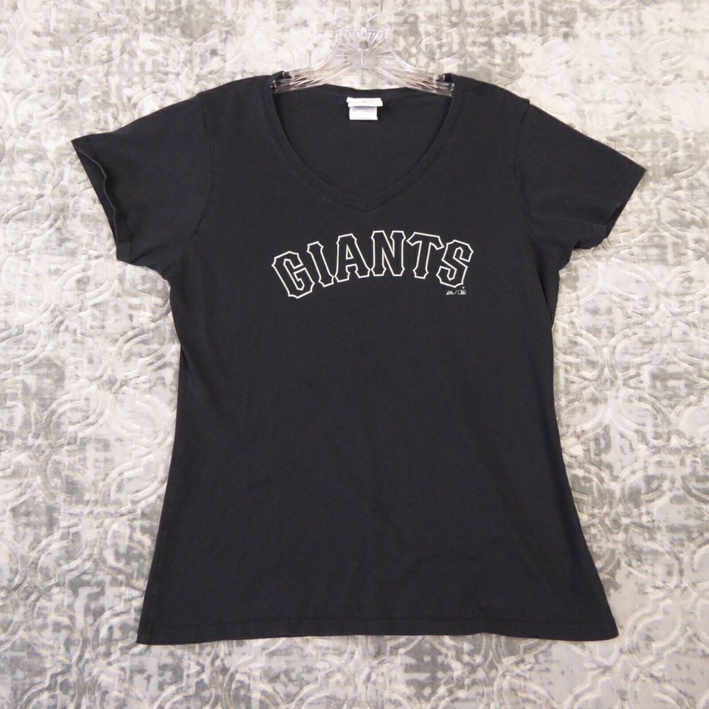 Majestic Shirt Women Medium Black SF Giants MLB Short Sleeve V Neck Baseball Top